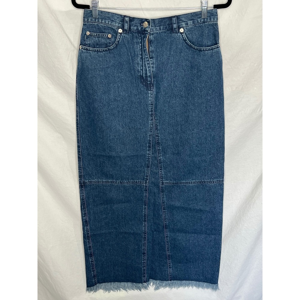 VTG Lauren Jeans Co. Ralph Lauren Women's Sz 10 Denim Midi Skirt Raw Hem Western